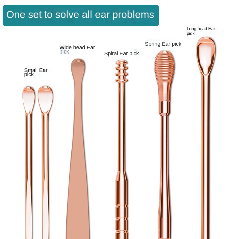 Öronpetare i rostfritt stål bärbar öronpetare 6 delar set öronrengörare dubbelfjäder öronplockningsverktyg öronvax borttagningsverktyg öronvård