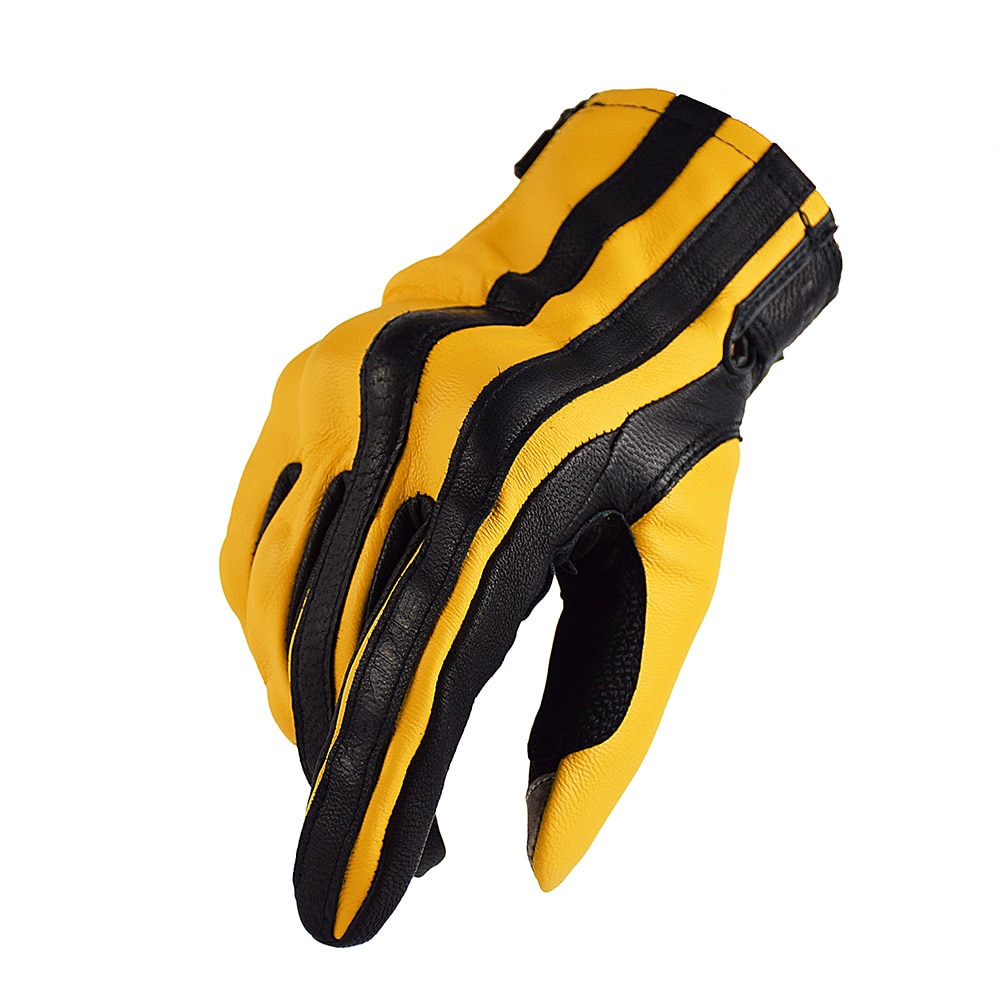 Guantes de Moto Retro para hombre, de piel auténtica, marrón, con pantalla táctil, Vintage, para Motocross