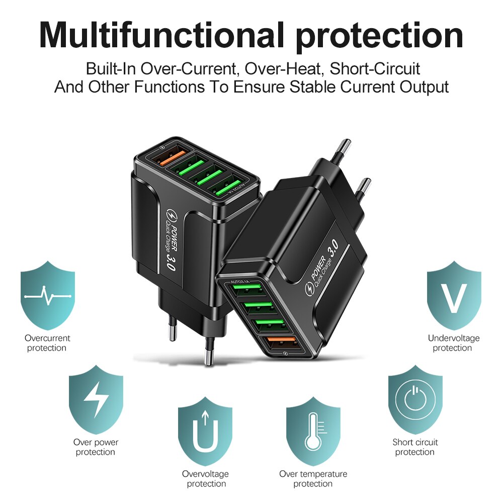 4 Usb Lader Зарядка Для Телефона Opladers Voor Iphone 12 Xiaomi Redmi Note 10 Fast Charger Voor Iphone Opladers Charger adapter