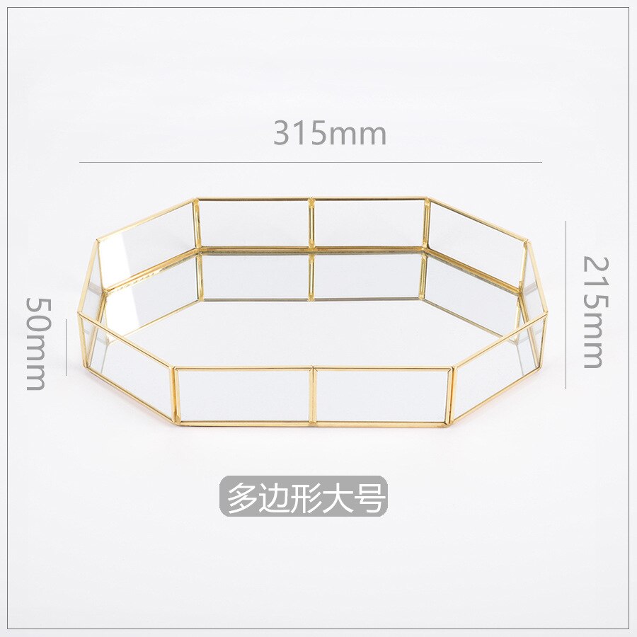 Glass Mirror Tray Storage Baskets Box Home Desktop Organizer Storage Tray Jewelry Necklace Display Tray Dessert Fruit Plate: L