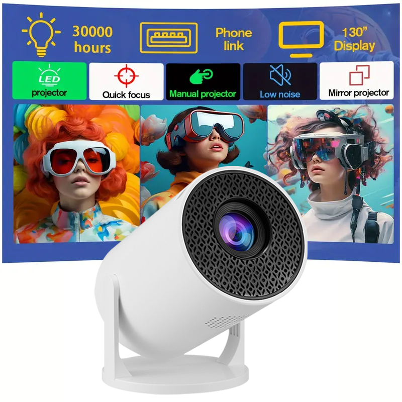 M5  high-definition mini portable projector, rotatable,Wired Screen，suitable for meeting rooms, projector and other places