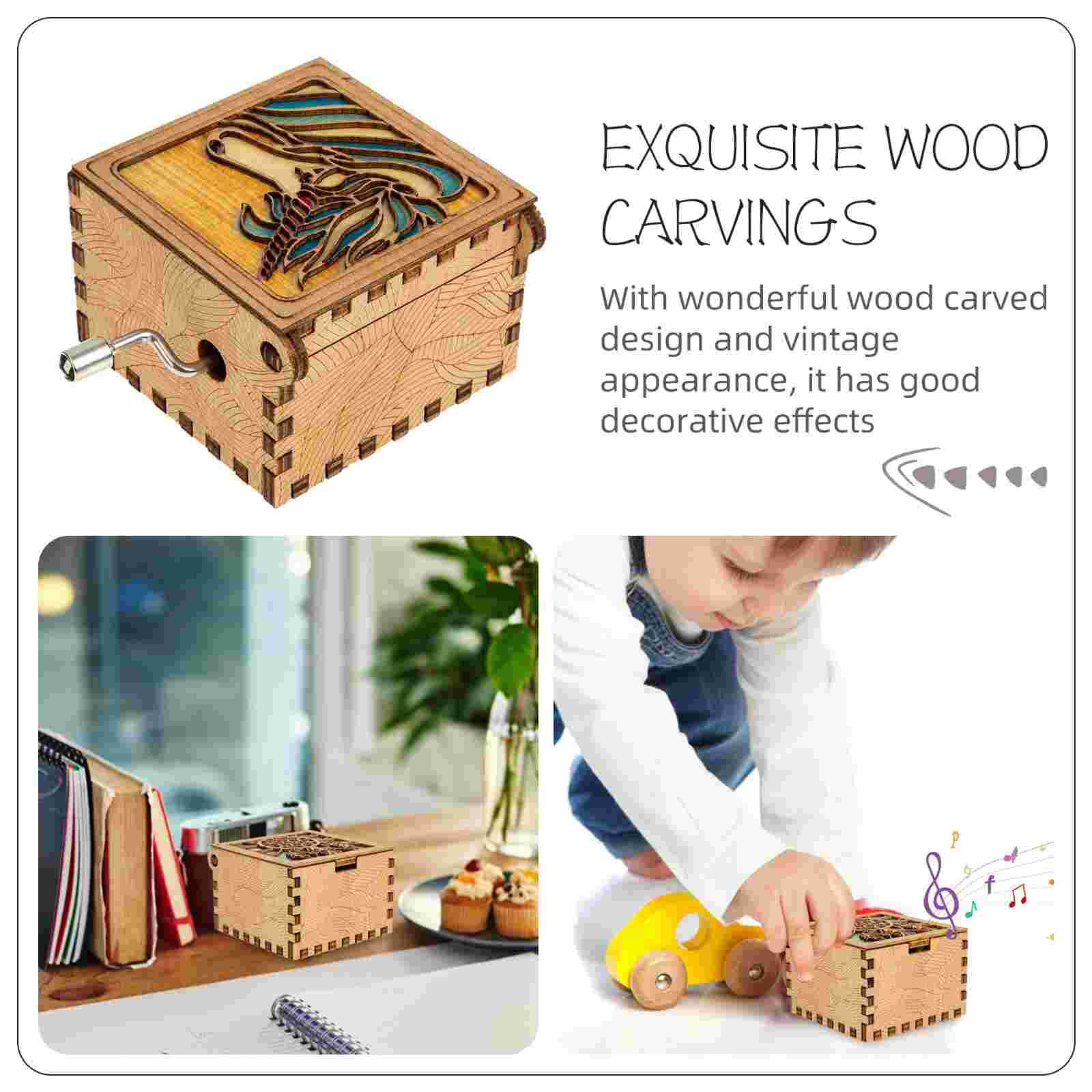 Retro Musical Box Wooden Mini Box Hand Crank Box Adornment