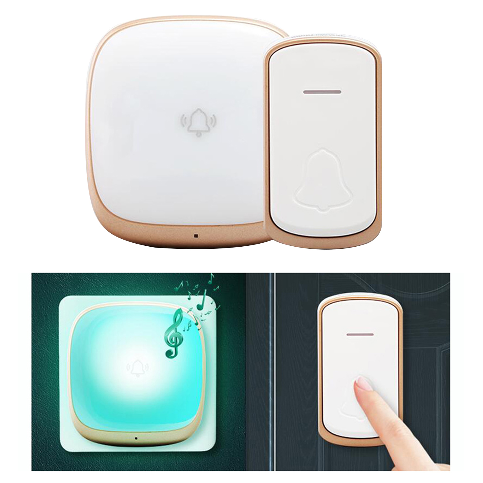 Wireless Door Bell Waterproof Door Chime Kit 5 Volume Levels LED Flash 1 Push Button &amp; 1 Receiver for Home Babies elderly White