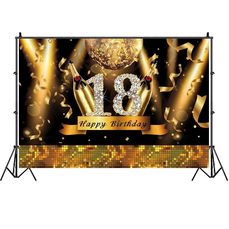 18th Birthday Party Achtergrond Disco Goud Licht Champagner Diamanten Glanzende Foto Achtergrond Decor Banner Photo Studio Prop