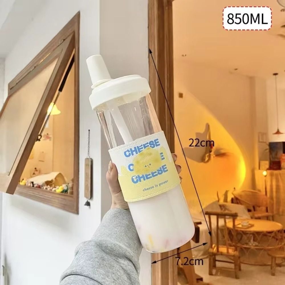 500/850 ml Waterflessen Sap Melk Plastic Beker met Deksel Stro Bubble Thee Koffiekopjes Transparante Grote Capaciteit drinkware