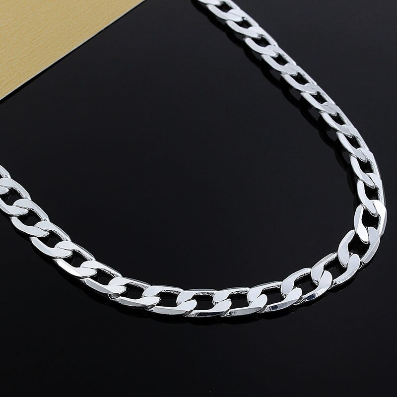925 Zilveren 8Mm Platte Ketting Ketting Voor Mannen Mode-sieraden