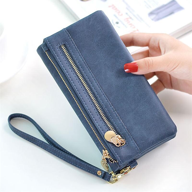 Women's Long Wallet Female High Capacity Double Zippers Clutch Purse Wristlet Women's Purse Long PU Leather