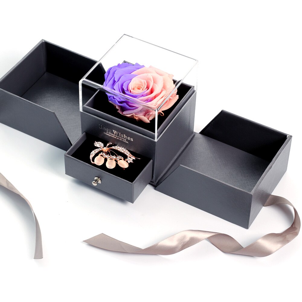 Caja de joyería de 6-9cm para mujer, Rosa eterna para de San Valentín, boda, Navidad, decoración del hogar, caja de embalaje de La Bella y La Bestia