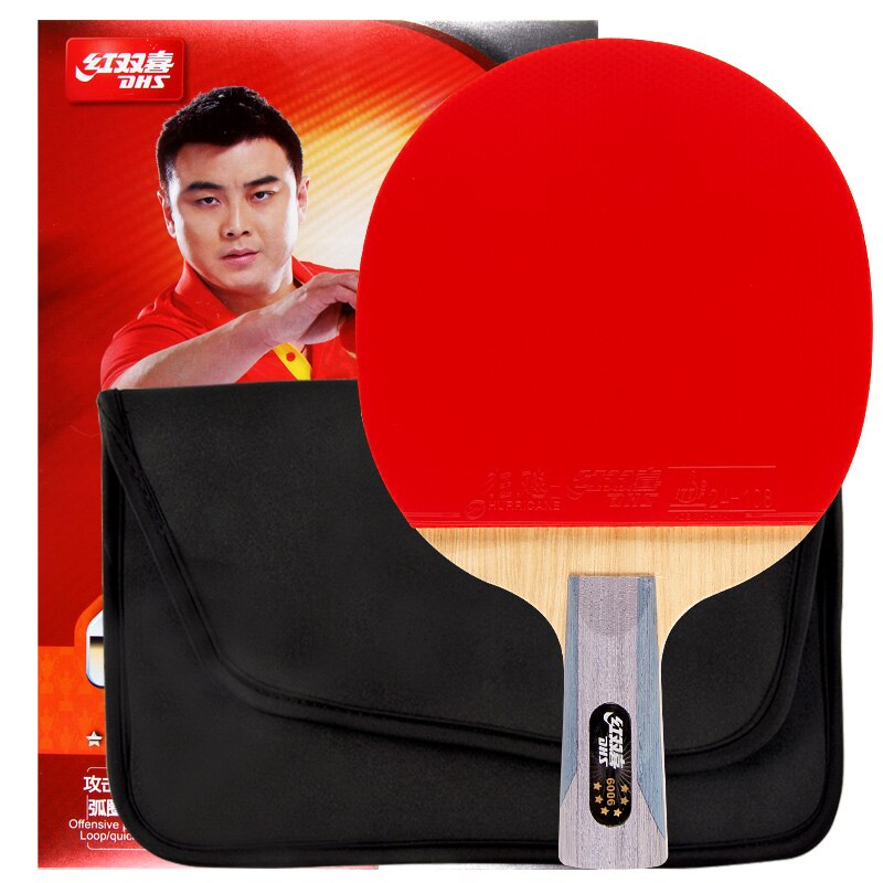 Dhs dupla felicidade 6002 6006 raquete de tênis mesa dupla reversa indoor esporte ping pong raquete loop rápido com raquete cobrir