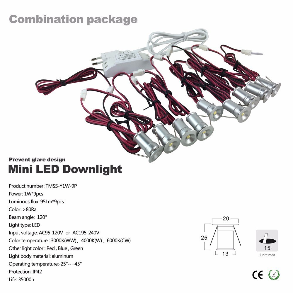 Indoor Mini Led Spotlight 9Pcs 1W Met Driver Dimbare 85-277V Verzonken Plafondlamp Keuken Trap showcase Kabinet Downlight