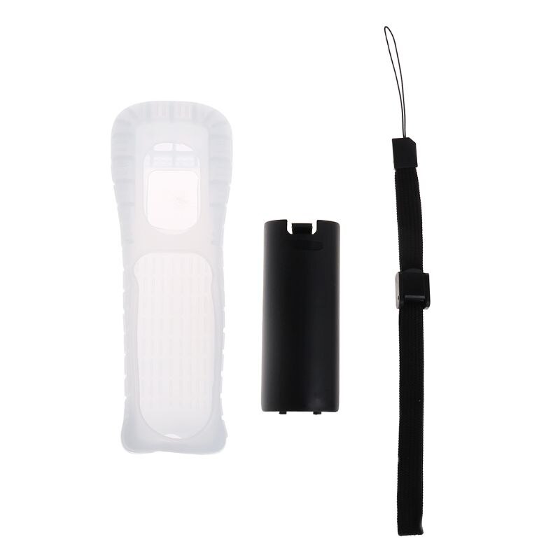 Beschermende siliconen hoes batterij achterklep behuizing handriemset vervanging voor nintendo wii-afstandsbediening  #328: Bk