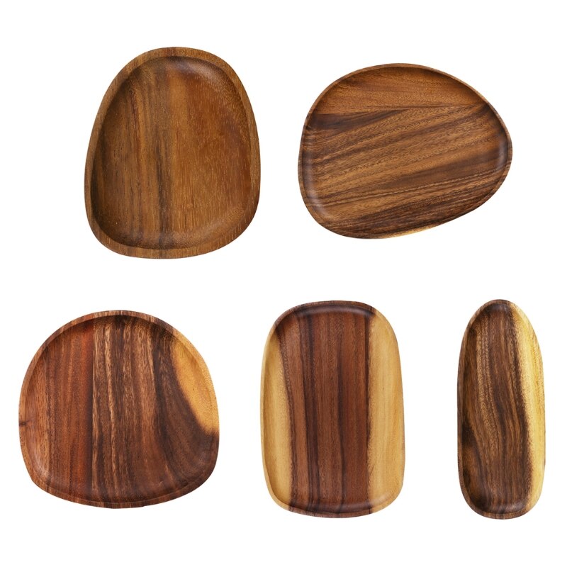 Wood Irregular Oval Dinner Plate Lightweight Easy Cleaning Solid Wood Pan for Dishes Snack Dessert Unbreakable