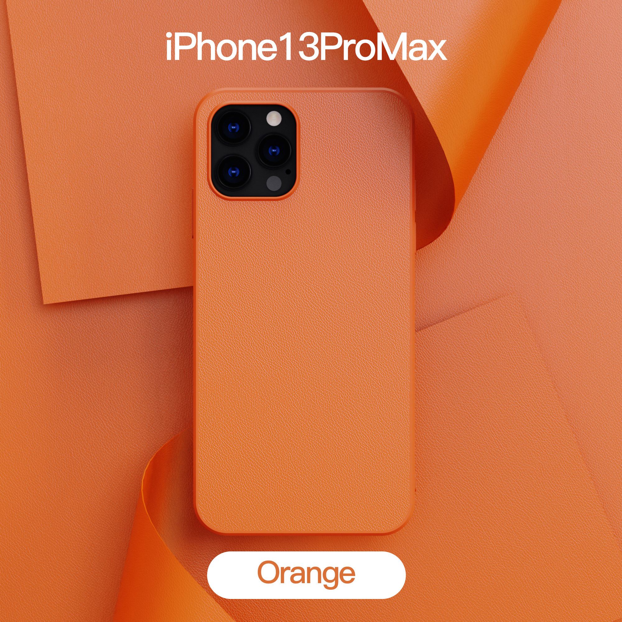 Funda de teléfono móvil adecuada para IPhone13, cubierta protectora de cuero liso con patrón, carcasa de cuero de Color sólido, funda protectora: Orange i13Pro Max