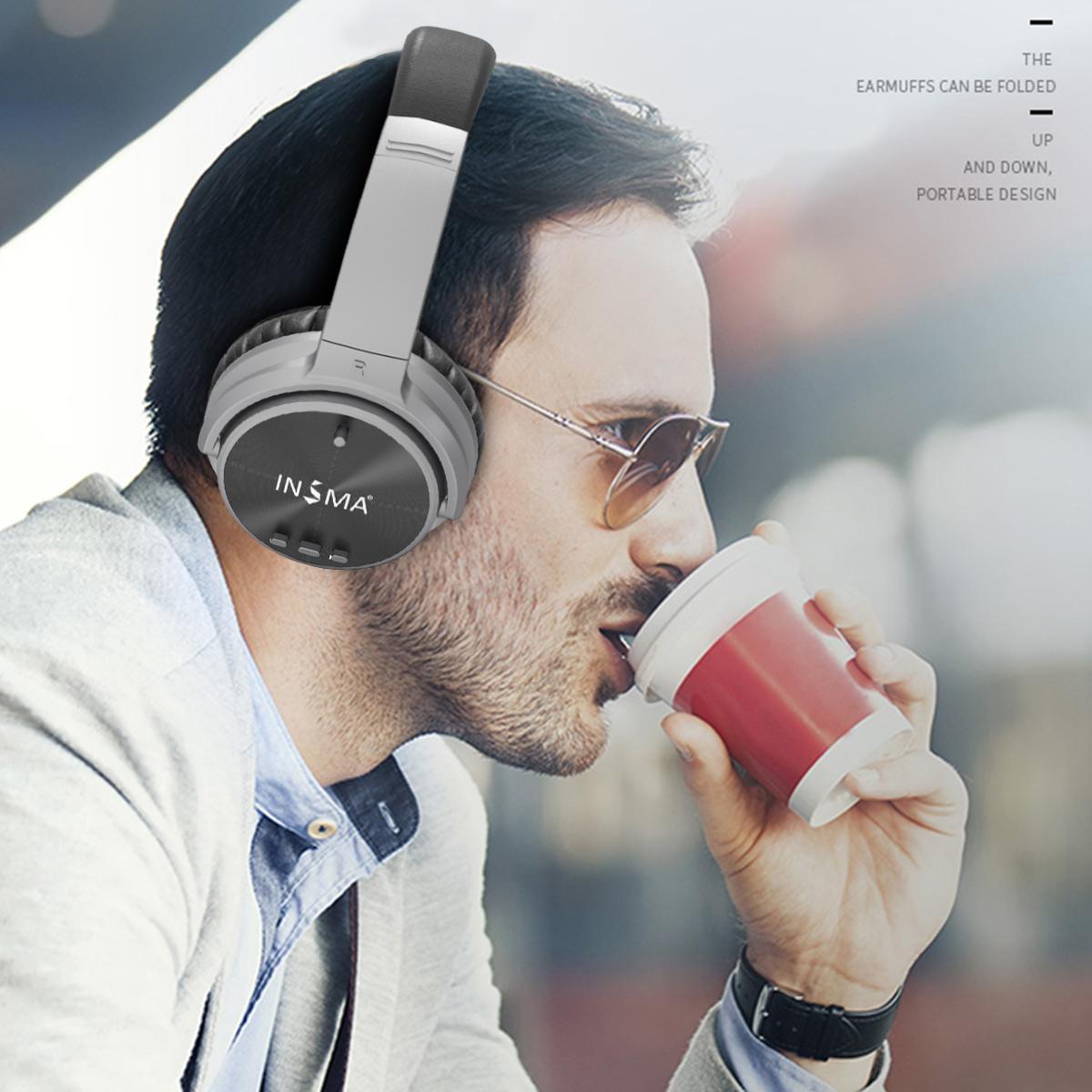 INSMA ANC bluetooth casque actif suppression du bruit casque sans fil avec Microphone écouteur basse profonde musique 20H temps de jeu