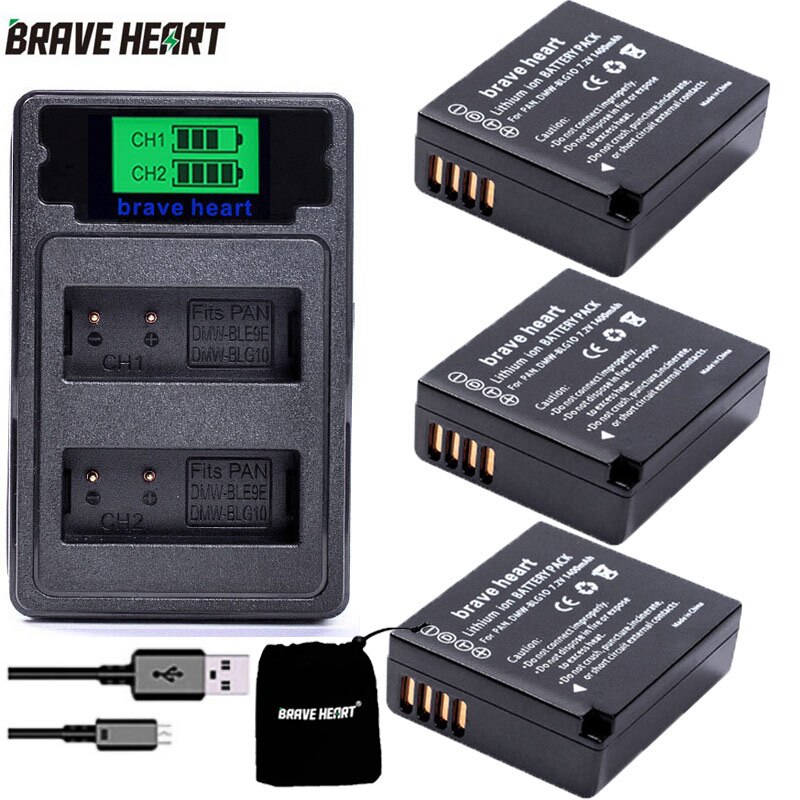 TYPE-C double chargeur + DMW-BLG10 DMW BLG10E BLG10 batterie d'appareil photo pour Panasonic Lumix DMC GF6 GX7 GF3 GF5 DMW BLE9 BLG10: charger and 3battery