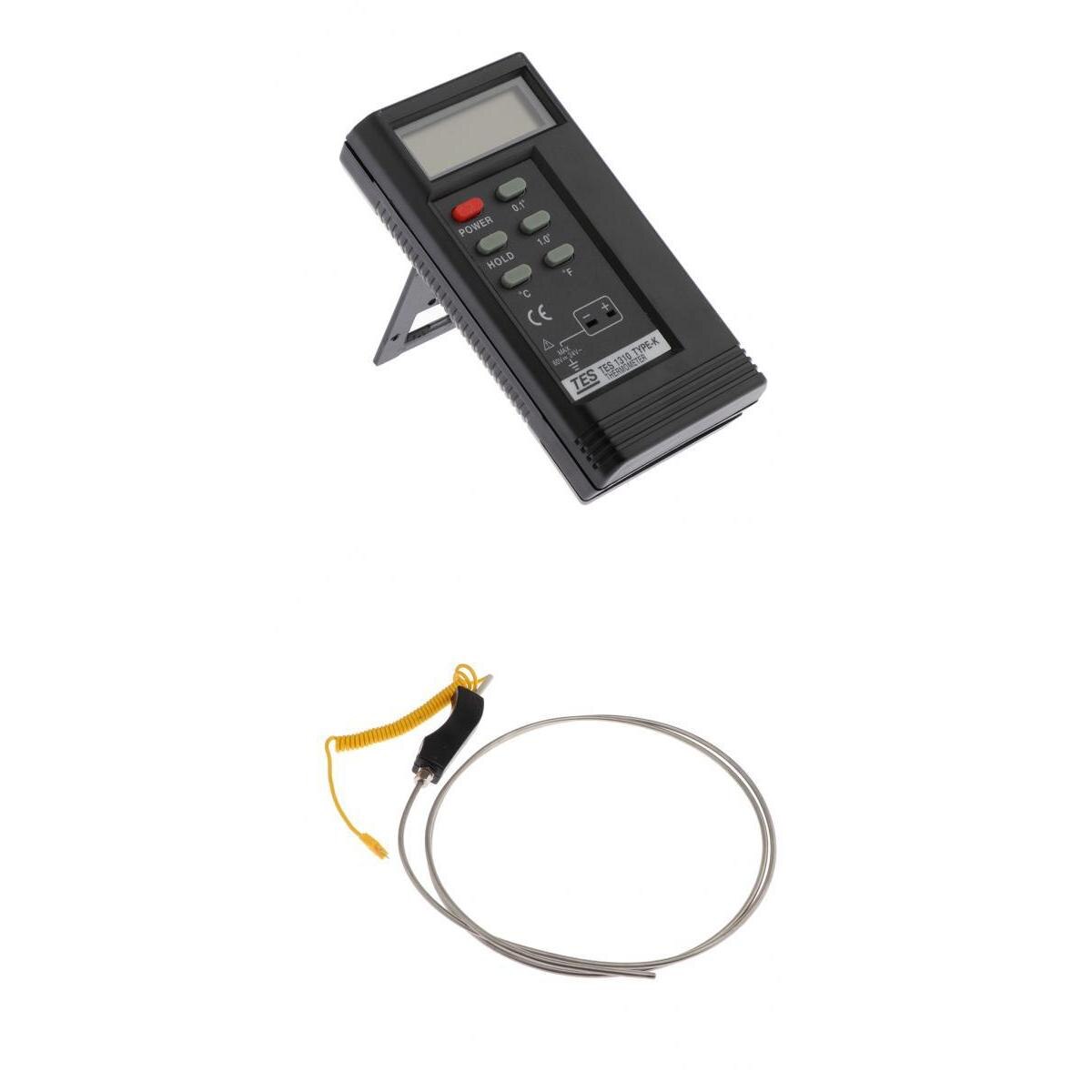 Tes1310 Digital Thermometer + K-Type Thermocouple Temperature Probe, Stainless Steel Probe In Temperature Range 0-1300 5x2000mm