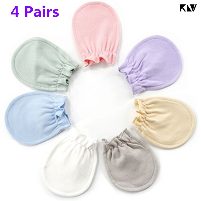 4 pares bebê luvas de algodão recém-nascido infantil elástico proteção rosto anti agarrar respirável anti riscando luvas quentes