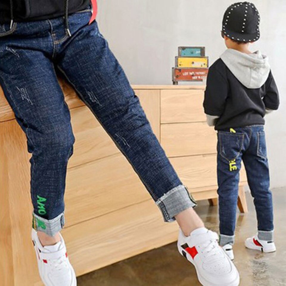 Mode Blauwe Kleur Jongens Jeans Zachte Kids Broek Denim Jeans Cowboy Ontwerpers Lange Broek Voor Jongen Casual Jeans Voor 4-13