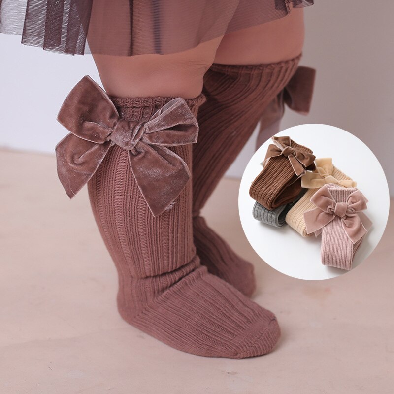 Winter Herfst Katoenen Breien Baby Meisje Panty Leuke Grote Bows Peuter Meisjes Enkel Lange Sokken 0-24 Maanden strik Panty