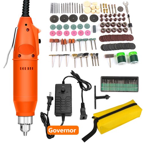 Mini taladro eléctrico de 110V/220V, herramienta rotativa de estilo Dremel con velocidad Variable positiva y negativa, herramientas eléctricas de molienda, bolígrafo grabador: Orange-161PCS
