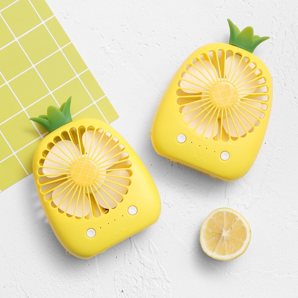 USB Rechargeable Fan Portable Mini Handheld Handy Fan Cartoon Pineapple Fans 3 Wind Modes USB Air Cooling Fan For Summer