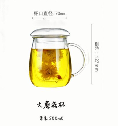 Vaso de té de vidrio de borosilicato de 350 ml/500 ml para oficina, gafas de té de Kung Fu con infusor, taza de agua desmontable aislada: L-500ml