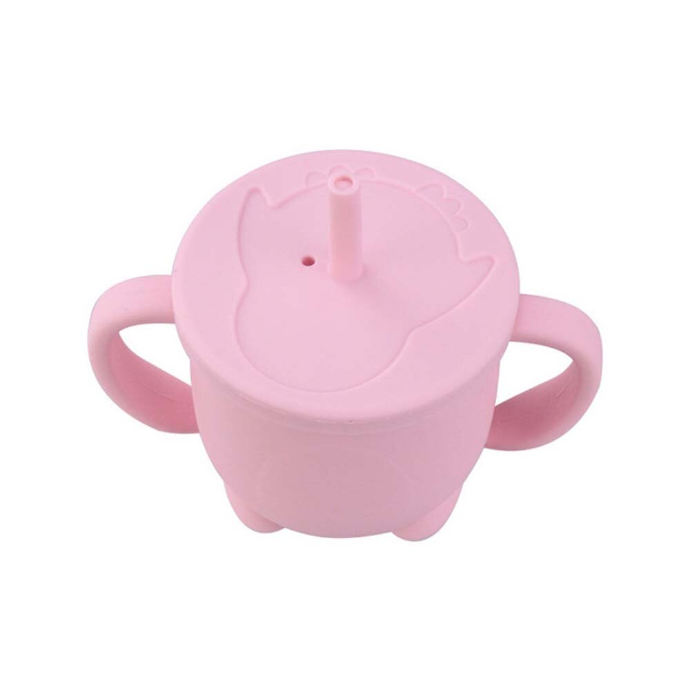 Vasos con pajita de silicona para niños, tazas para aprender a beber para bebés, tazas a prueba de fugas y caídas para niños: Rosa