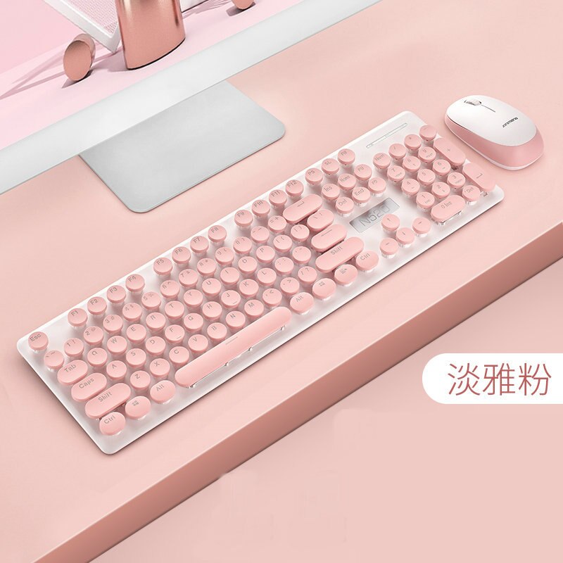 Technology N520 Punk Machinery Handfeel Wireless Keyboard and Mouse Set Office Wireless Mouse Keyboard Set: Girl Pink Wireless Set