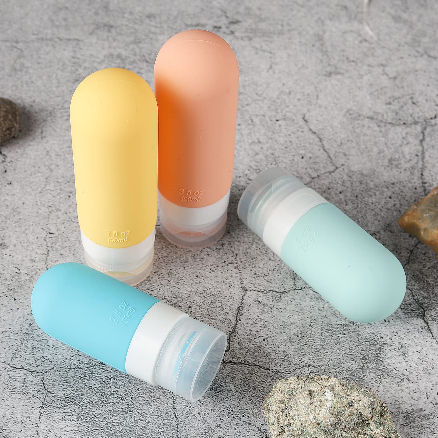 16tlg Reiseflaschen einstellen - Auslaufsichere Silikonbehälter - Nachfüllbar für Toilettenartikel, Shampoo, Lotion