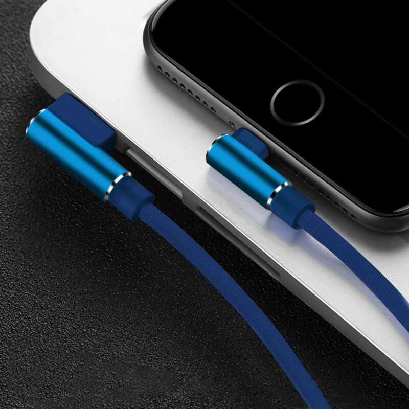 1m 2m 3m Fast USB Charger Cable For iPhone X XR Xs 11 Pro Max 6 6s 7 8 Plus 5s SE iPad Mobile Phone 90 Degree Charging Data Cord: Blue / 2m