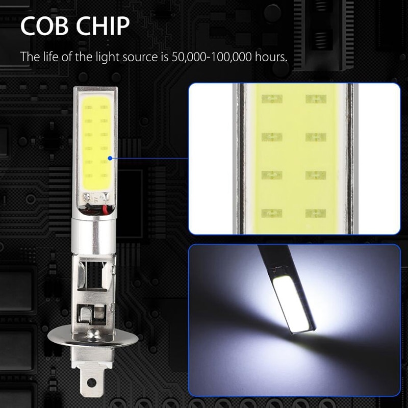 4 stk  h1 led frontlys fjernlys lys cob pærer kjøretøy lampe