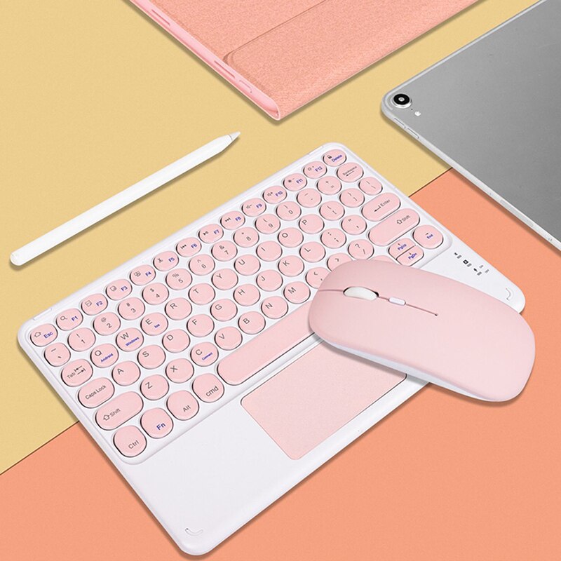 Teclado y panel táctil inalámbrico para tableta y teléfono, 10 pulgadas, Pro 11 4 para iPad Air, Bluetooth, para Huawei Matepad: pink set