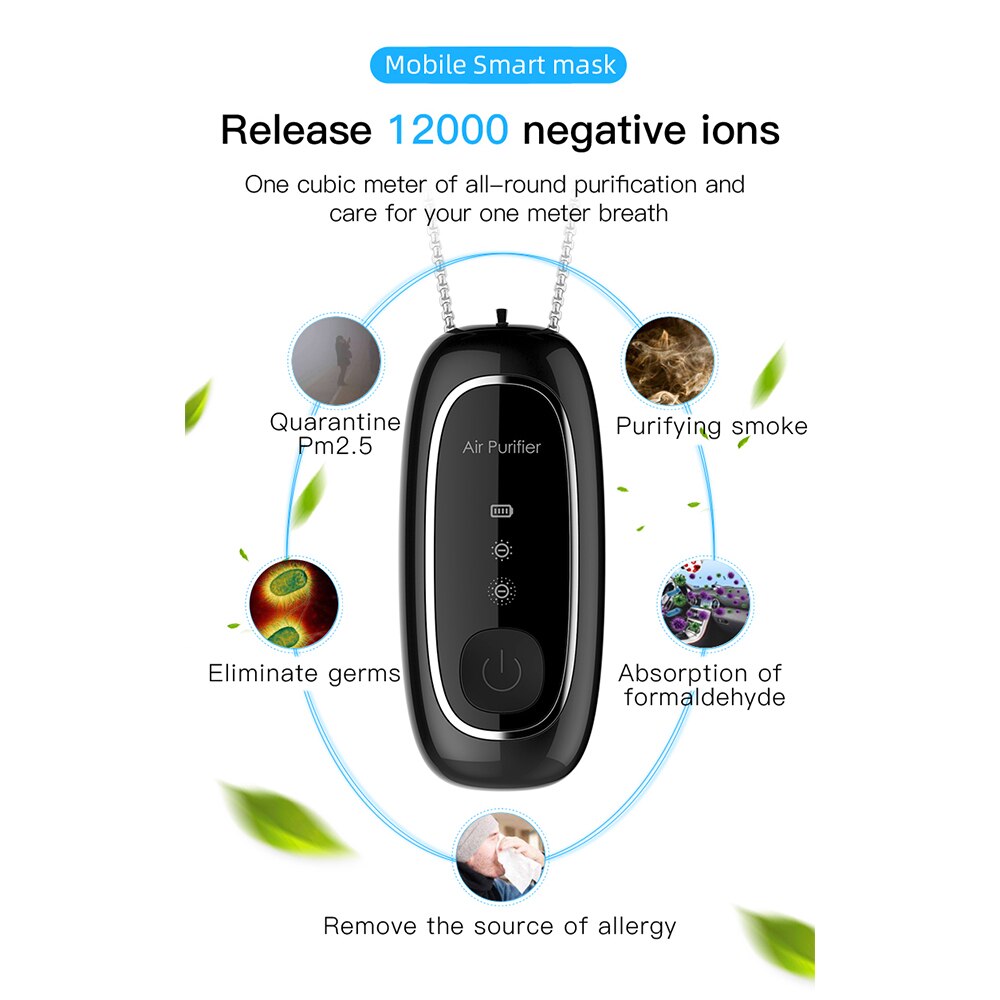Mini draagbare luchtreiniger ketting draagbare usb-oplaadbare luchtverfrisser ionisator reizen geen straling weinig geluid voor volwassenen kinderen