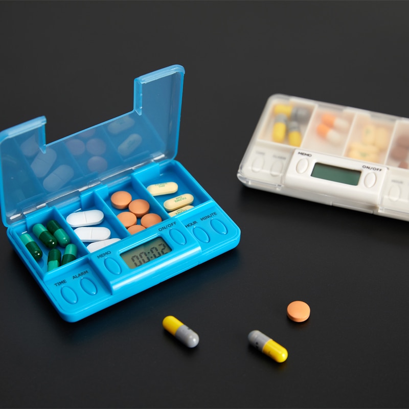 4 Grid Intelligent Plastic Pill Box Electronic Timing Reminder Medicine Boxes Alarm Timer Pills Desk Organizer Storage Container