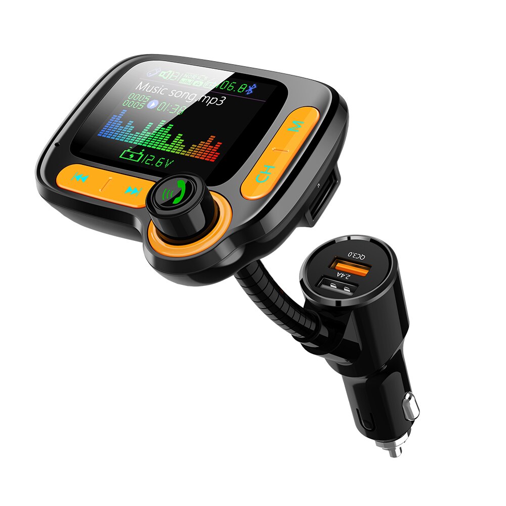 Modulador FM, Kit de coche 1,8 pulgadas, pantalla LCD QC3.0, cargador de coche, cables libres, transmisor FM Bluetooth 5,0: WMA