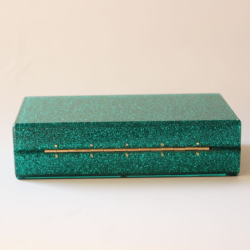 Pochette à paillettes vertes 18x9 CM, boîte acrylique faite à la main à la , sacs de soirée de mariée, plage d&#39;été, Mini boîte à rabat miroir