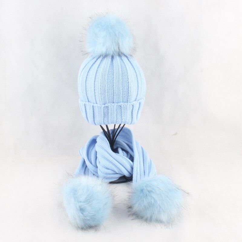 HEALCOLD Jungen Mädchen Hütte Schal einstellen freundlicher Pelz Bommel Mützen Schal Winter Schal Hütte Für freundlicher