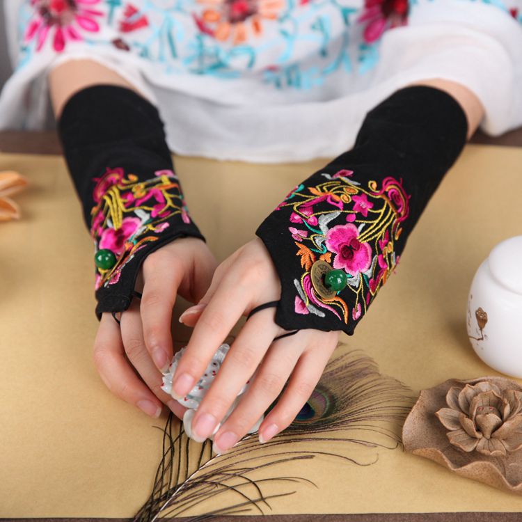 Guantes clásicos chinos sin dedos para mujer, manguitos finos para ciclismo, algodón cálido para invierno, medio dedo, para deportes, bicicleta