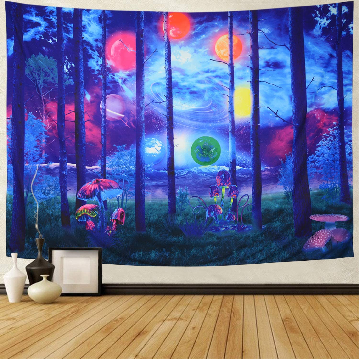 Psychodeliczny las natura planeta góra błękitne niebo Trippy grzyb gobelin joga medytacja ściany wiszące robić sypialni: 95X73CM
