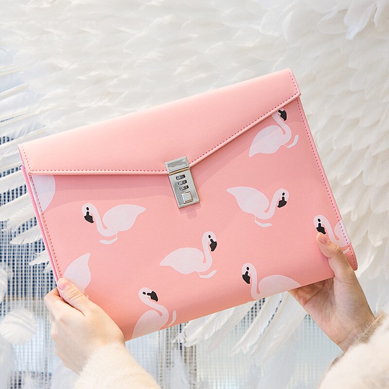 A4 PU Leather Password Lock Document Bag Manager File Folder TPN086-1: Pink