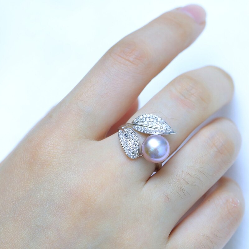 Anillo de hojas BaroqueOnly, romántico y brillante, 9-10mm, blanco, rosa, azul, anillo de perlas púrpura de agua dulce, el mejor del Día de la madre para mujer: Light-purple