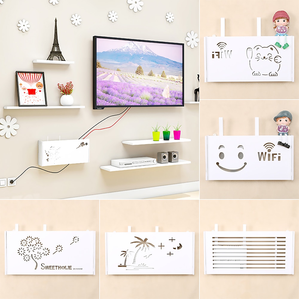 Wifi Router Plank Opbergdozen Kabel Power Plus Draad Beugel Opbergdoos Wood-Plastic Wandplank Opknoping Plug beugel Dozen