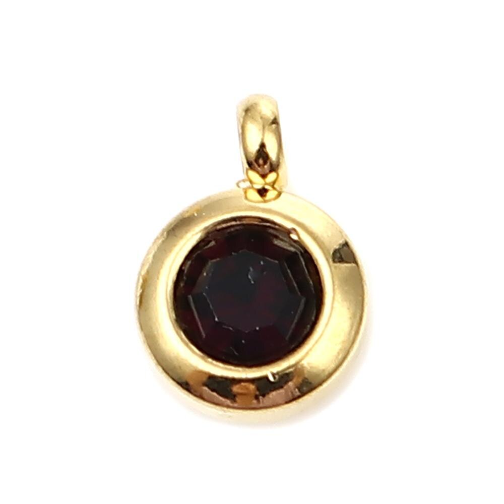 DoreenBeads Edelstahl Gold Farbe Charms Runde Multicolor Glas Anhänger DIY Machen Ohrringe Schmuck 9mm x 7mm, 2PCs: Wine Red