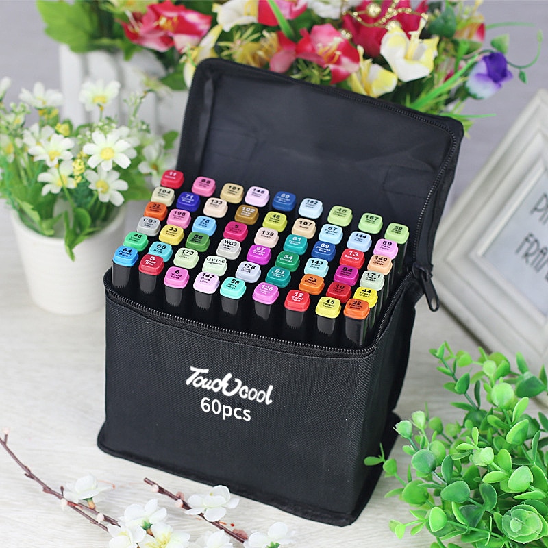 Touchcool12/24/30/40/60/80 Kleuren Pen Marker Set Dual Head Sketch Markers Borstel Pen Voor manga Animatie Art Supplies