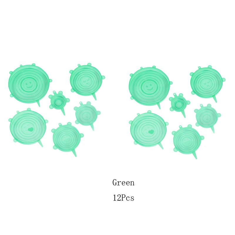 6/12Pcs Cookware Lid Bowl Microwave-cover Food-Silicone-Cover Stretch Food Fresh Cover Kitchen Accessories Plastic Wrap: 12pcs Green