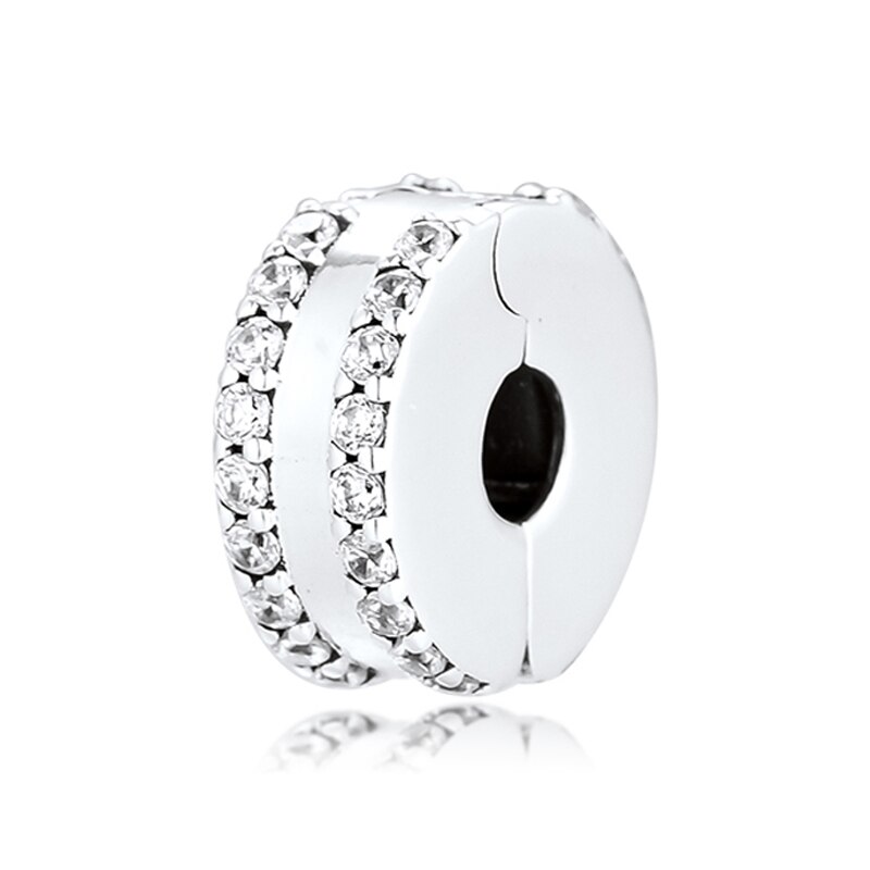 Winter 100% 925 Sterling Silver Sparkling Sunburst Clip Geometric Shapes Clip Clear Shining Charm Safety Chain: Black