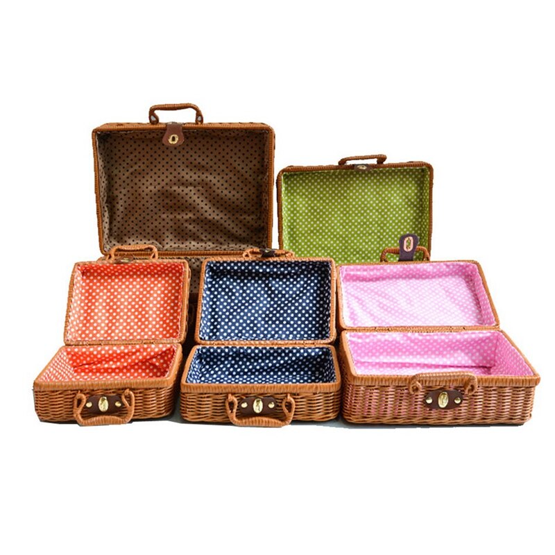 Valise Vintage en rotin Imitation PE, matériel de Protection de l&#39;environnement, boîte de rangement de cosmétiques, boîte de décoration