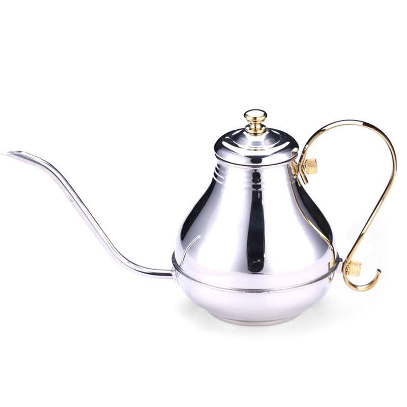Fine Mouth Gooseneck Coffee Pot Long Spout Pour over Drip Coffee Kettle Stainless Steel DIY Coffee Maker Teapot: Silver
