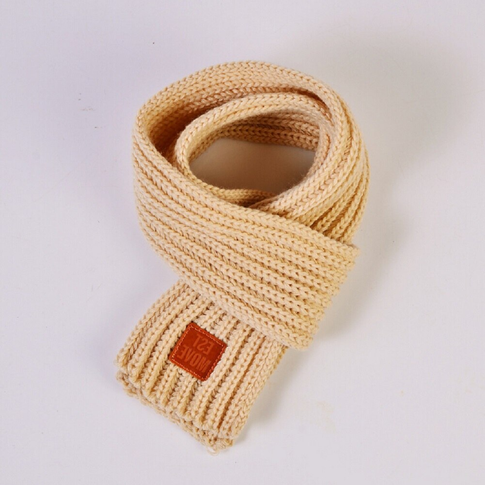 Lovely Boy Girl Kids Knitted Scarf Autumn Winter Warm Solid Scarf Children Girl Boy Knitting Wool Scarf Xmas: Beige