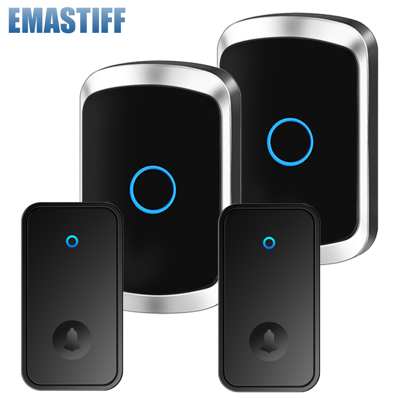 Wireless Doorbell No Battery required Waterproof Self-Powered 433mhz Door bell Sets Home Outdoor Kinetic Ring Chime Doorbell: Blue